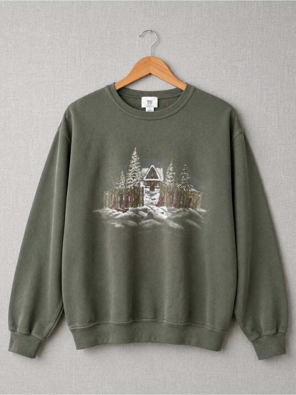 Vintage Northern Reflections Olive Green Cabin Graphic Crewneck